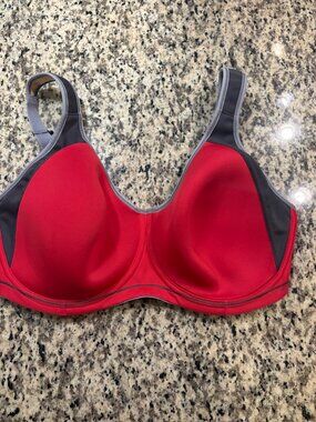 Freya 36H Sports Bra Red Gray Underwire Full Coverage Support